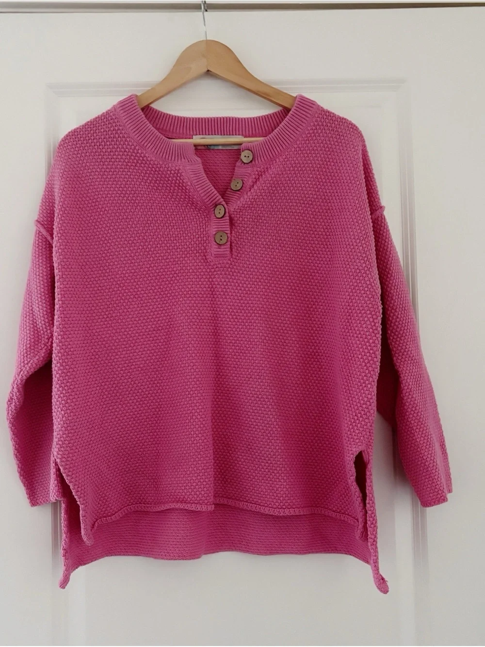 Free People Beach Hailee Waffle Knit Henley Top Rosie Casual
